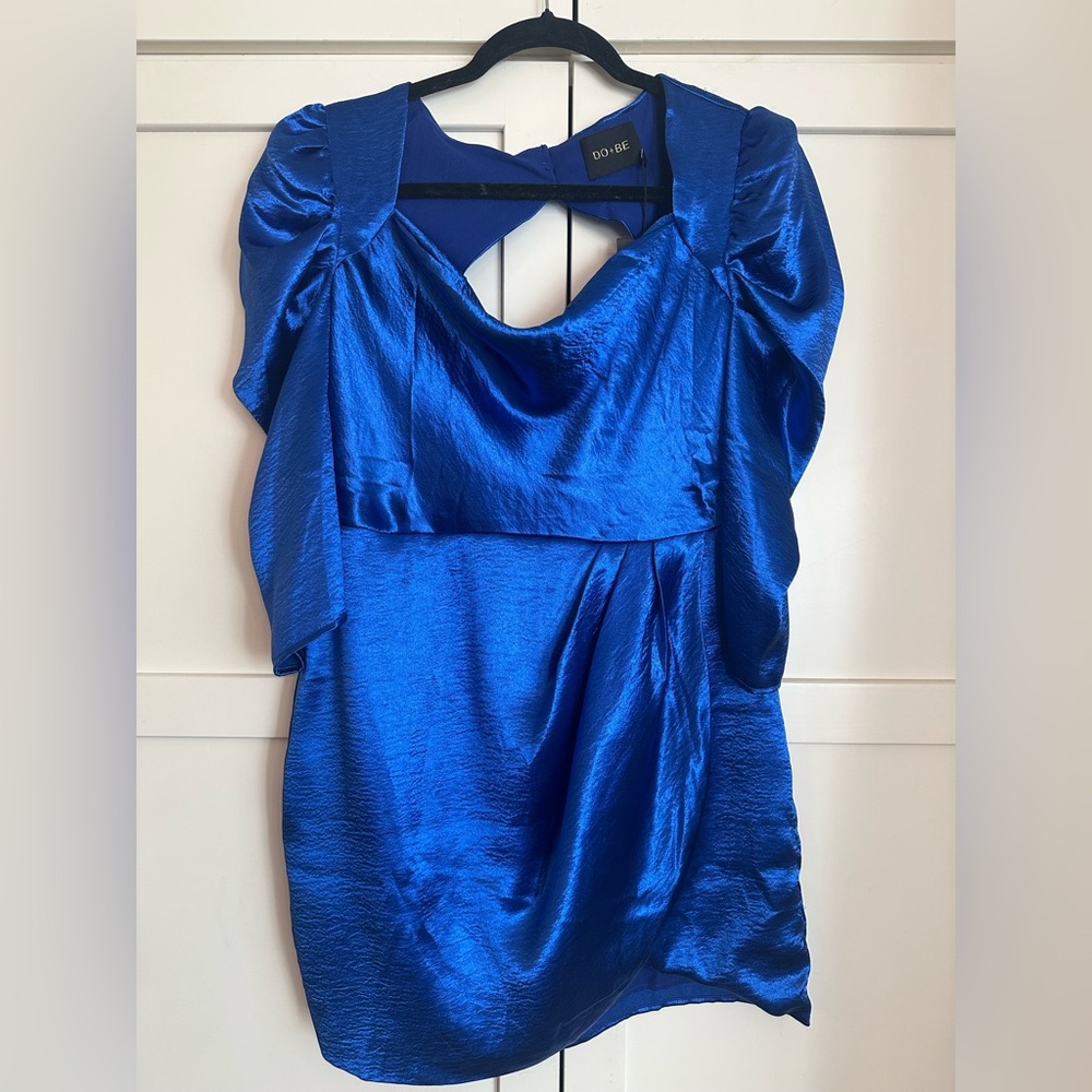 DO+BE Royal Blue / Cobalt Shimmer Long Sleeve Mini Dress NWT Size Large (6/8)